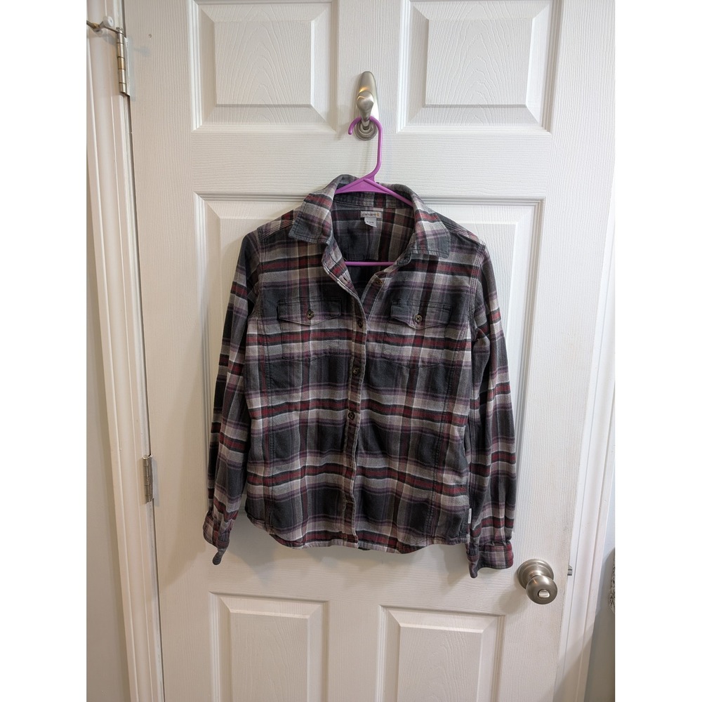Carhartt Women's Plaid Flannel Shirt Long‎ Sleeve Button Up Red Gray - Size S